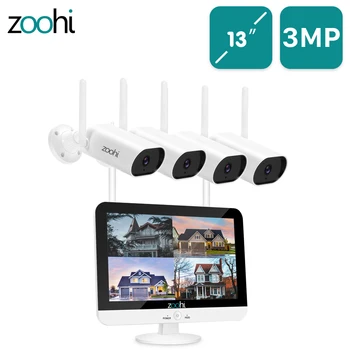 Zoohi 3-Мегапикселова Система с Камери за видеонаблюдение 13-инчов Монитор NVR Външна Система охранителна Камера HD, Wifi Камера Запис на Звук у Дома