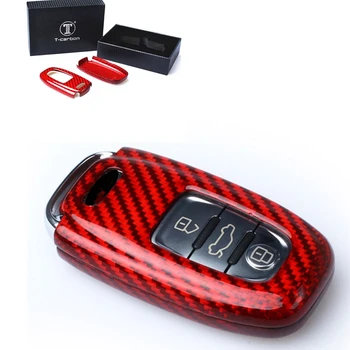 Автоматично Дистанционно Интелигентен 3-Бутон Ключодържател Audi A3 A4 A5 A6 A7 A8 От Настоящето Въглеродни влакна, Червено/Черно, Авто Ключодържател, чанта за Носене, без ключ, Довършителни