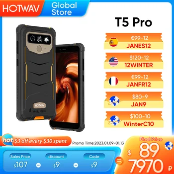 Hotwav Pro T5 4G Издръжлив смартфон с Android 12 OS MTK6761 6,0 Инчов екран, 4 GB 32 GB 7500 ма Масивна батерия 13-Мегапикселова Камера на Мобилен телефон