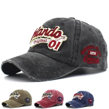Нов ретро измити памук Orlando 01 Бейзболна шапка с Бродерия на дамски мъжки ежедневни Регулируема спортна шапка на открито