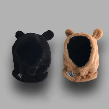 2022 Новата Версия на Дамска сладък шапки с Мечи уши, Шал, есенно-зимния дизайн, Монофонични Топло плюшено пуловер, защита на уши