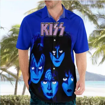 Rock Kiss 3D Плажната Хавайски Лятна Риза с аниме 2022, Риза с Къс Ръкав, Градинска Облекло Оверсайз 5XL, Camisa, Социална Ризата Homme