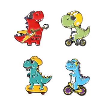 Мультяшные игли серия динозаври, скейтборд, велосипеди, китара, брошка в стил динозавър, търговия на едро, икони за украса на чанти