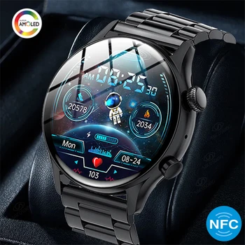 2023 NFC Умни часовници Мъжки AMOLED 390*390 HD Екран Винаги показва време на повикване, Bluetooth IP68 Водоустойчив Смарт часовници За Huawei