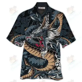 Нова Тениска с Изображение на Дракон, Кубинска Риза с Къси ръкави и 3D Принтом, Ежедневни Градинска Реколта Дрехи в Китайски Стил за Мъже И Жени