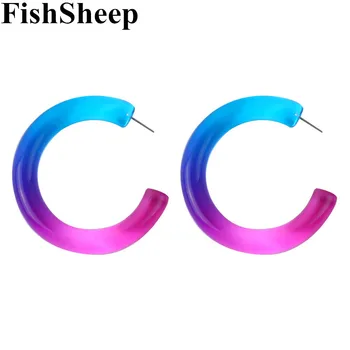 FishSheep Geometic Цветни C Образни Акрилни Обеци-Халки За Жени Големи Обръчи Кръг Многоцветни Обеци, Модни Бижута 2021