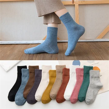 Мъжки и дамски чорапи, есенно-зимни сгъстено флисовые чорапи за кърпи, топли вълнени чорапи, с дълга тръба, Обикновена Хавлиени чорапи за сън