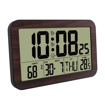 Търговски Дигитални Стенни Часовници K1KA с 8 Езика, Допълнителен Измерител на температура и влажност на въздуха, Двоен Будилник за вашия домашен офис