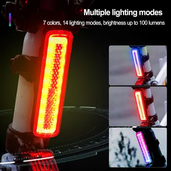 Многоцветен RGB Велосипеден Задна Светлина USB Зареждане на 14-защитен Задна Светлина МТБ Нощен Езда COB Led Предупредителен Фенер Велосипеди