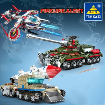 KAZI Военен Танк Ракета Кола Самолет с Въоръжени Войници Монтаж на Осветление Строителни Блокове Модел Детски Тухли Играчки Подарък