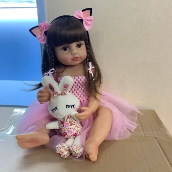 55 см реален размер bebe кукла реборн бебе момиче розова принцеса играчка за баня е много мека силиконова кукла за цялото тяло изненада