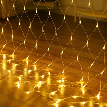 Led Мрежест Завеса Окото Фея Струнен Лампа Нова Година 2023 Външни светлини 1,5x1,5 м 96 LED Празничен Градина Венец Дърво Декор Страхотна светлина