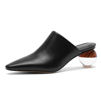 Phoentin/дамски чехли от волска кожа, прозрачни дамски обувки-лодка на сферическом ток с остър пръсти, големи размери 34-43, бяло, черно, FT1887