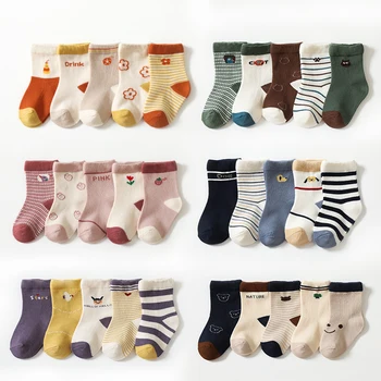 5 двойки/лот, есенно-зимни чорапи за малки момичета и момчета 2022 г., меки памучни чорапи със собствени животни и цветове шарени чорапи със средна дължина, за деца от 0 до 8 години