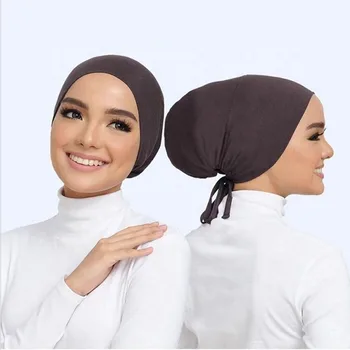 2021 мюсюлманските жени еластичен вратовръзка отзад джърси. → под шал шапки мек памук прическа тюрбан качулка ислямски арабски шал
