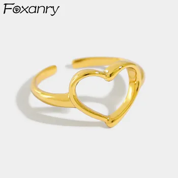 Foxanry Регулируем Пръстен е Сребърен Цвят за Жени, Новите Модни Елегантни Реколта Отношение, Прости Кухи Вечерни Орнаменти във формата на Сърце