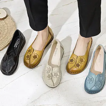 Xiuteng/дамски обувки на плоска подметка от волска кожа; колекция 2022 г.; летни обувки-бини от телешка кожа с горния слой и мека подметка; Плиссированная дамски обувки