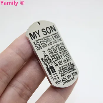 Yamily 1 бр./49x28 мм, сине Мой, ти си мой син, любовта на мама и татко, Двустранен окачване-шарм от Неръждаема стомана с гравиран