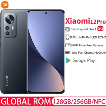 Глобалната вградена памет Xiaomi Mi 12 Pro 5G Смартфон Snapdragon 8 128 GB/256 GB Мобилен телефон, 120 Hz AMOLED Екран 120 W Зарядно Устройство NFC 50 Mp Камера