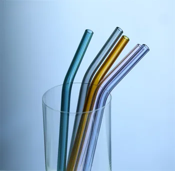 KINGLANG 6 бр./компл. Цветни Прозрачни Стъклени Епруветки Топлоустойчиви Стъклени Извити Сламки за сок