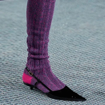 22 Нови Стилни Модни Чорапи, Обикновена Плетени Чорапи Над Коляното, Еластични Дамски Дълги Чорапи На Райета, Топли Ежедневни Чорапи До Бедрото,