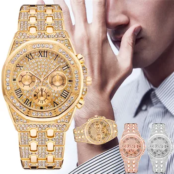 Нови Мъжки подарък Часовник, Модни Златни Часовници за мъже, Луксозни Маркови Часовници е от Неръждаема стомана, Кварцов часовник, Автоматично Дамски часовник