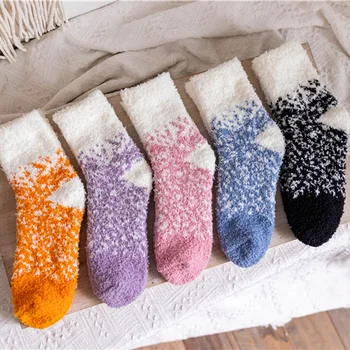 Дебели чорапи от коралов руно, Дамски чорапи от дъх на бебето, Зимни Плюшени чорапи за запазване на топлината и уюта, плюс флисовые чорапи, чорапи за сън