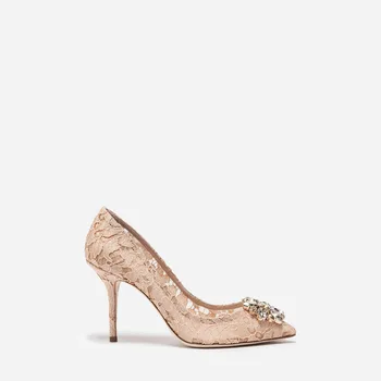 Розови дамски Пикантни тънки Мрежести обувки-лодка с Кристали, дамски модел високи обувки с остри Пръсти, без закопчалка, сватбени Обувки-лодка на висок ток