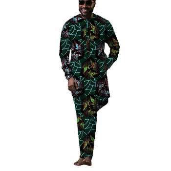 Мъжки Комплекти с Дълги Ръкави в Нигерия стил, Модерен Дизайн, Мъжки Брючные Костюми с Принтом, Африканска Модни Дрехи За Сватбената Парти