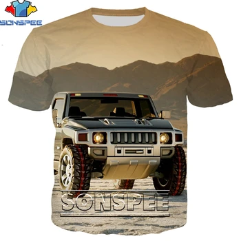 SONSPEE Suv Автомобил в Пустинята Рали Suv Риза 3D Печат Мъжки Дамски Лятна Мъжка Тениска Пънк Тениска Оверсайз Детски Тениски Топ