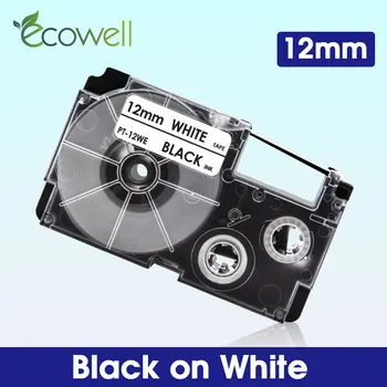 Издател Ecowell XR-12WE 12 мм За принтер Casio XR12WE XR 12WE лентата е Черно на бяло, за Casio KL-60 KL-120 KL-100 60SR Производител на Етикети