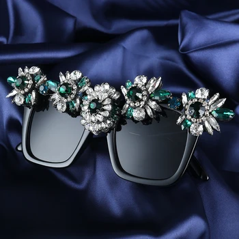Луксозни Дамски Слънчеви очила с големи рамки, големи слънчеви очила, квадратни Зелени диамантени Бижута, вечерни стил...