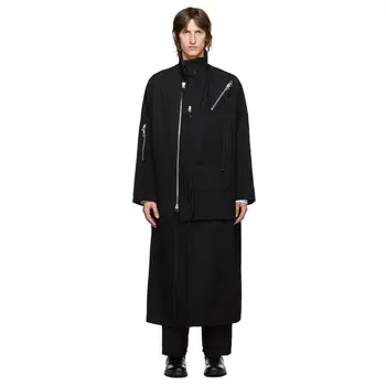 Черна дълга ветровка с дължина до коляното, палта на голям свободен cut, персонални мъжки дрехи
