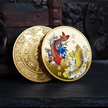 Китайската Възпоменателна Монета Fu Koi Good Luck To You Шаран Медал Златна и Сребърна Монета С Релефни Метални Икона Занаяти Подарък