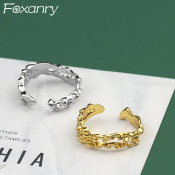 Foxanry Сребърен Цвят Вечерни Пръстени, Новата Мода Франция Позлатени Прости Геометрични Орнаменти Ръчно изработени за Булката Подаръци за Жени