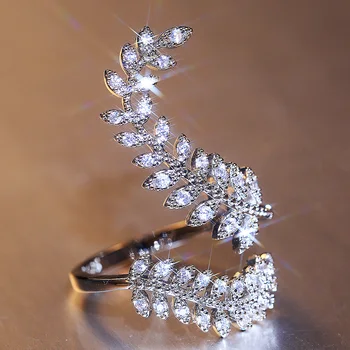 Нов стил, елегантен лист, отворен от двата края, регулируем пръстен за коктейльной парти за момичета, пръстен с блестящ кристал, циркон, модни дамски бижута