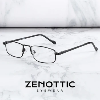 ZENOTTIC Малка Правоъгълна Рамки За Очила Метална Пълна Дограма Предписани Рамки за Очила, за Оптични Лещи за Късогледство и Очила За Четене