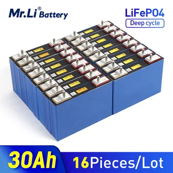 Mr.Li 16шт 3.2 В 30Ah LiFePO4 Акумулаторна Батерия Литиево Желязо Фосфат Дълбоки Цикли за Diy 12 24 36 48 В Ветроэнергетическая Система на АВТОБУСА Кола