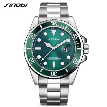 НОВА Марка SINOBI Мъжки Кварцов Часовник От Неръждаема Стомана Man GMT Въртящи Bezel Спортни Ръчни Часовници Relogio Masculino зелени часовници