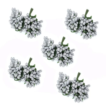 12 бр. Малки изкуствени цветя за сватба тел с тичинки сребро фалшив коледен цветен венец опаковка украса 9x2,5 см