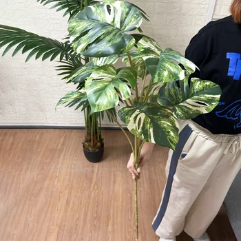 90 см Големи Изкуствени Растения Фалшиви Монстера Клонка Пластмасово Дърво Тропически Голям Лист Костенурки Високи Растения За Домашен интериор на Градина