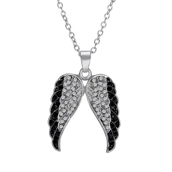 Модни Ангелски Кристални Крила Огърлица За Жени Сватбена Окачване Верига Бижута Подарък Черен Сребрист Цвят Крила