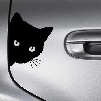 Котка която гледа Стикер за Автомобил, Черна/Бяла Забавно Vinyl Стикер за Полагане на Автомобила Аксесоари за Декорация 15*12 cm
