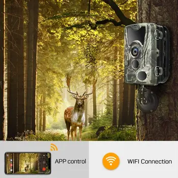 ПРИЛОЖЕНИЕ Bluetooth Управление на Ловни Камери Live Show WIFI Trail Camera 24MP 1296P WIFI801B Нощно виждане за Наблюдение на дивата природа