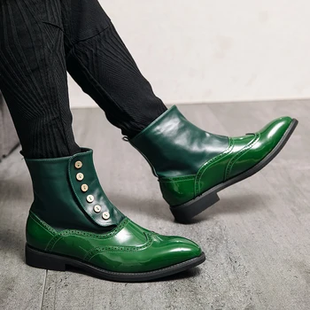 Зимни Зелени Високи Обувки, мъжки Висококачествени модерни дизайнерски обувки на плоска подметка с остри пръсти, обувки Челси, мъжки Zapatillas Hombre mo-892