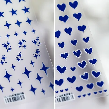 3D Сини Звезди Любов Сърцето Модел Самозалепващи Стикери За Нокти 5D Скулптурни Релефи Декорация на Нокти Етикети на Едро Директен Доставка