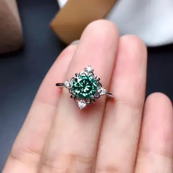 Нов пръстен със зелен муассанитом индивидуален дизайн, сребро 925 проба, красив цвят, пенливи, Диамант 1 карат D VVS1