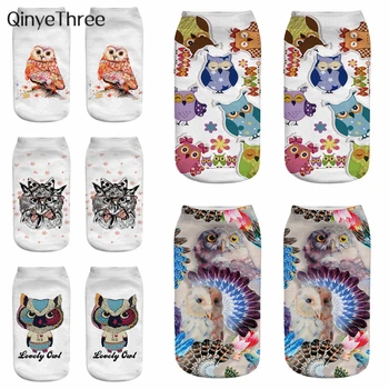 Нова Мода Хладен Harajuku Бухал Чорапи 3D Печат Животни Сладък Нощен Ястреб Къса Sokken