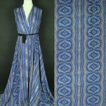 Елегантна синя тъкан от крепдешина с геометричен модел от чиста коприна 16momme, SCDC1035
