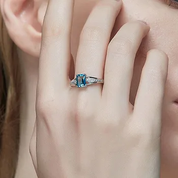 Модни изящни сини кристали, топаз, аквамарин скъпоценни камъни диаманти пръстени за жени-бял цвят: златист, сребрист цвят jewlery bijoux bague